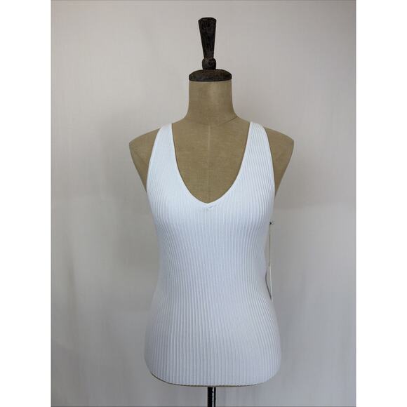 Sassy Tops - NWT Another Love "Noa" White Ribbed Knit V-Neck Tank #0641 Size XL